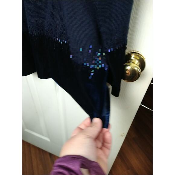 Alfred Dunner Woman L Sweater Blue Beaded Velvet Trim Pullover Tunic Wool Blend - Picture 5 of 8